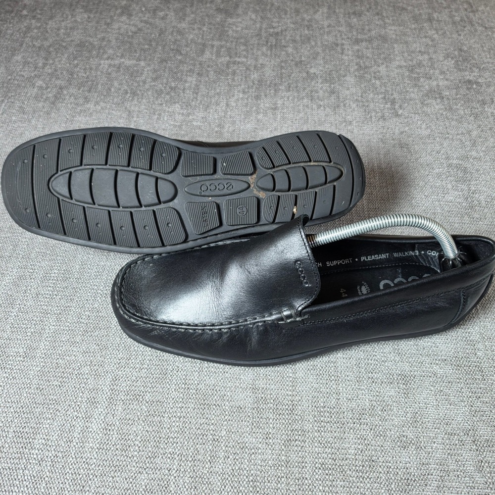 ECCO Loafer 034144 Mens 44 Black Leather Handsewn Slip On Square Toe Dress Shoes